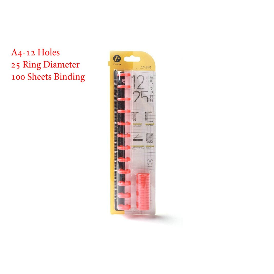 KW-trio Disc Binding Ring Ruler Fixture Accessories DIY T-Mushroom Hole Loose Notebook Notepad Binder Office Home School: A4-12Holes 25mm R