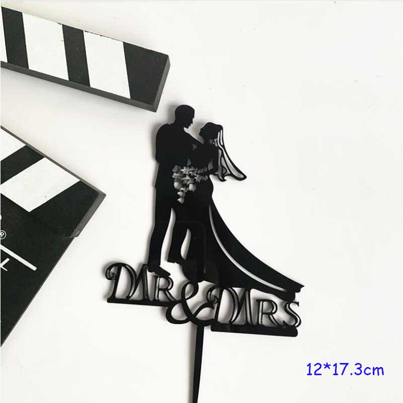 Wedding Cake Topper Acrylic Cupcake Topper Bride Groom Mr Mrs Wedding Decorations Mariage Anniversary Party Cake Top Flag Decor