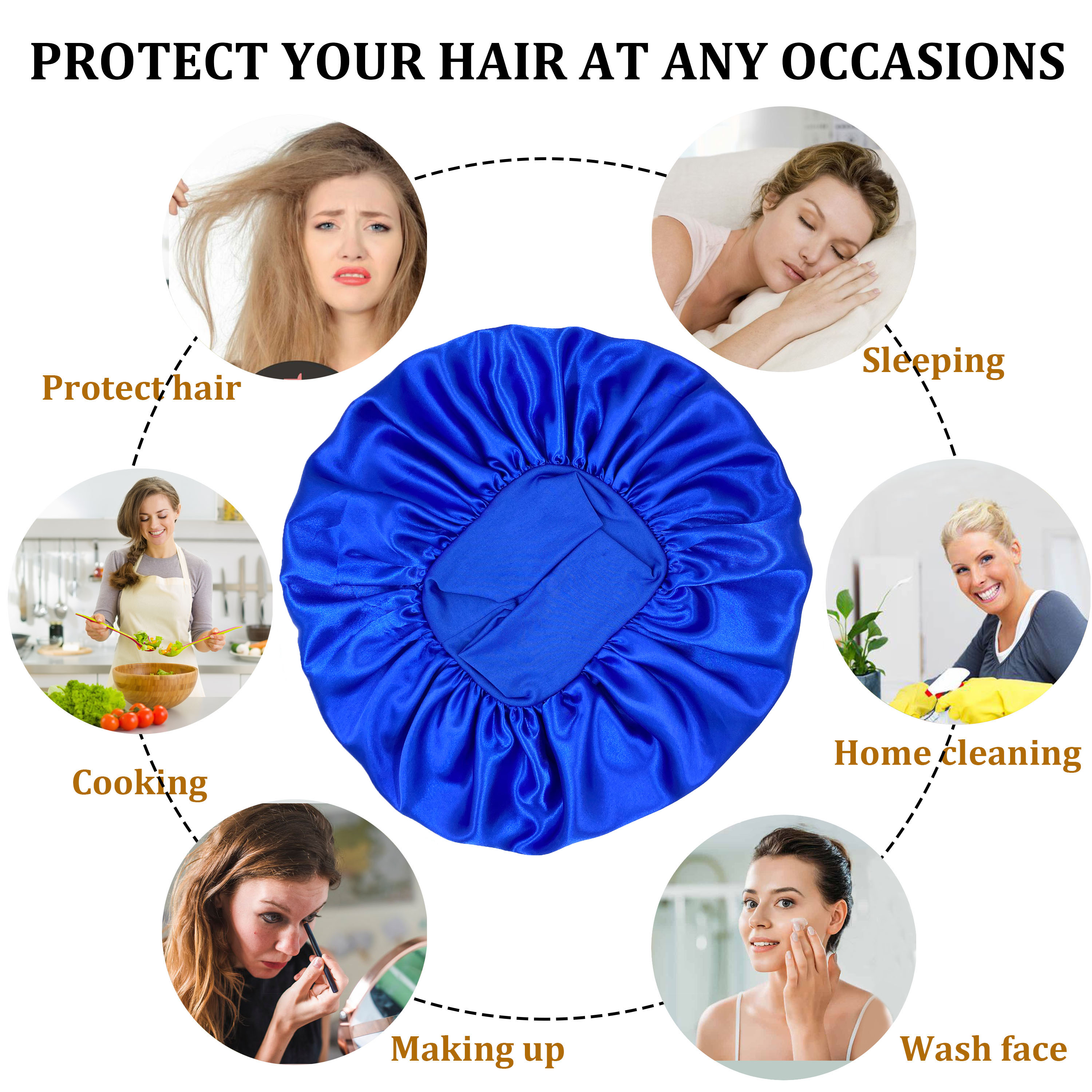 Gorro de satén grande, gorro de seda para dormir, gorro para dormir con banda elástica suave, gorros grandes para el cuidado del cabello de las mujeres