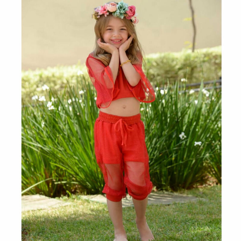 Toddler Baby Girl Kid Clothes Sets 1-5Y Lace Shining Short Sleeve Tops Pants Sets Formal Party Clothes