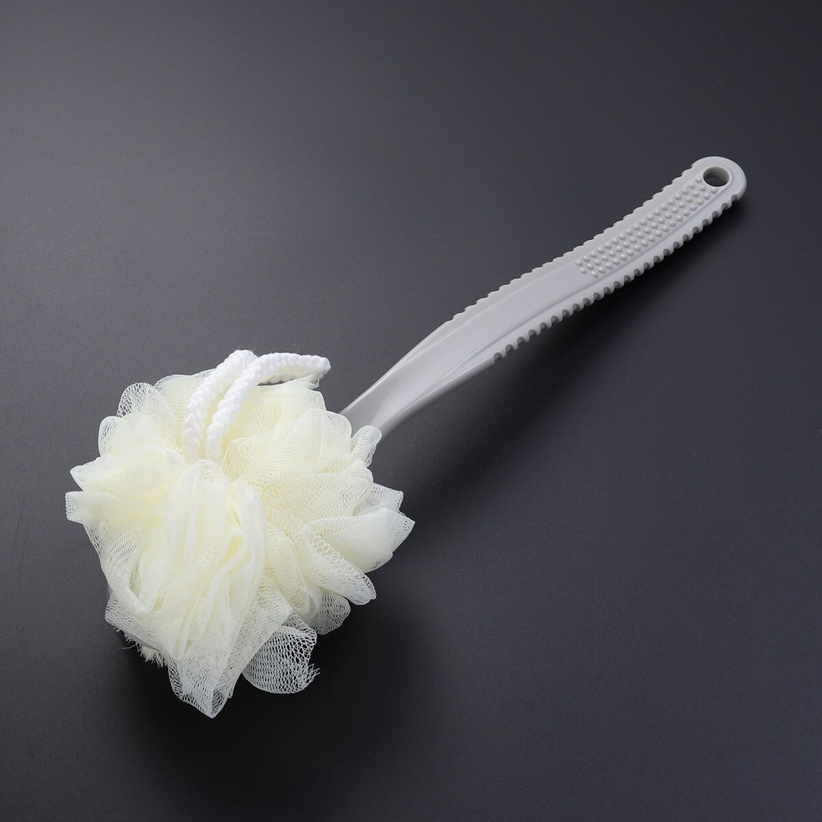 Body Scrub Brush Back Scrubber Bathing Brush with Exfoliating Puff and Strong Nylon Bristles(Grey)