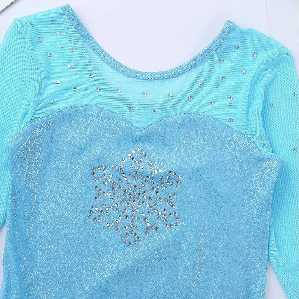 Gymnastics Leotard for Girls Long Sleeves Sparkly Rhinestone Snowflake Tulle Splice Ballet Leotard Dancewear ballet dress Kids