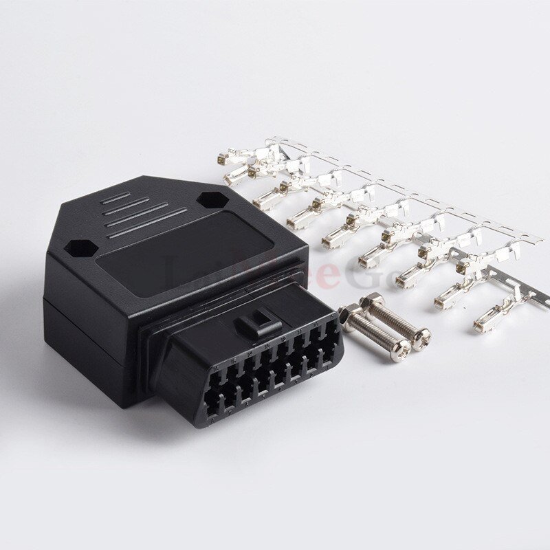 Universal OBDII OBD2 16Pin Female Connector OBD II Female Plug AdapterOBDII 16pin Connector Adaptor OBD plug + case + Screw