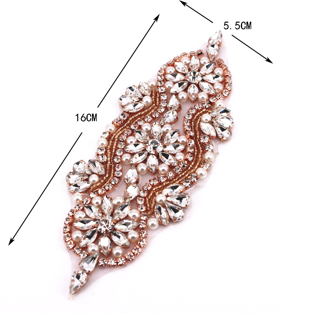 Handgemaakte roségouden trouwjurk met strass-applicatie, strijk op bruidsjurk met kralen en kristalapplicatie voor jurken en kleding