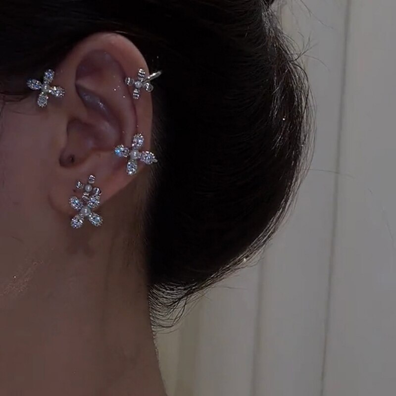 ZDMXJL Süße Inlay Zirkon Perle Blume Ohr Knochen Clip frauen Ohrringe Ohr Manschette für Dame Schmuck Keine durchbohren Ohr Clip
