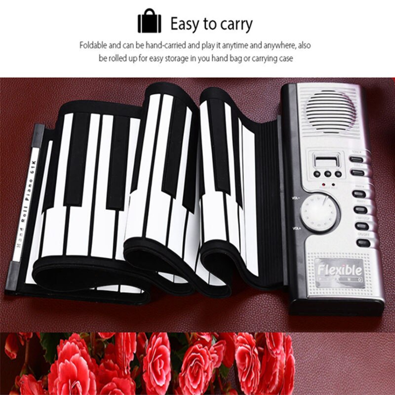 Elektronische piano 61 toetsen toetsenbord draagbare siliconen oprolbare piano sustain usb-poort luidspreker opvouwbaar zacht toetsenbord piano