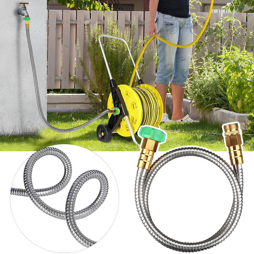 1-3M Short Garden Hose Metal Leakproof Leader Hose Universal Fit Secure Connection Garden Watering Stainless Steel Flexible Hose