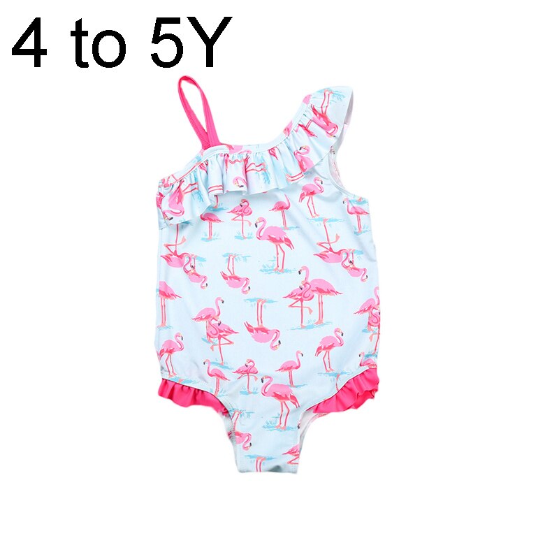Børn baby piger flamingo badetøj flæsede badedragt en skulder bikini svømmedragt børn svømme bade strand dragt: 4 to 5y