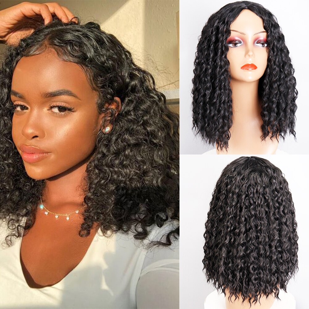 Synthetic Deep Wave Wigs with Head Wraps Short Bob Curly Headband Wigs for Black Women Kinky Curly Head Band Wig Peruca Cosplay: 1B/27HL