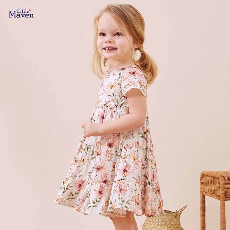 Little Maven Summer Baby Girl Vestiods Children Clothes Toddler Flower Print Dresses for Kids 2-7 Years S0968