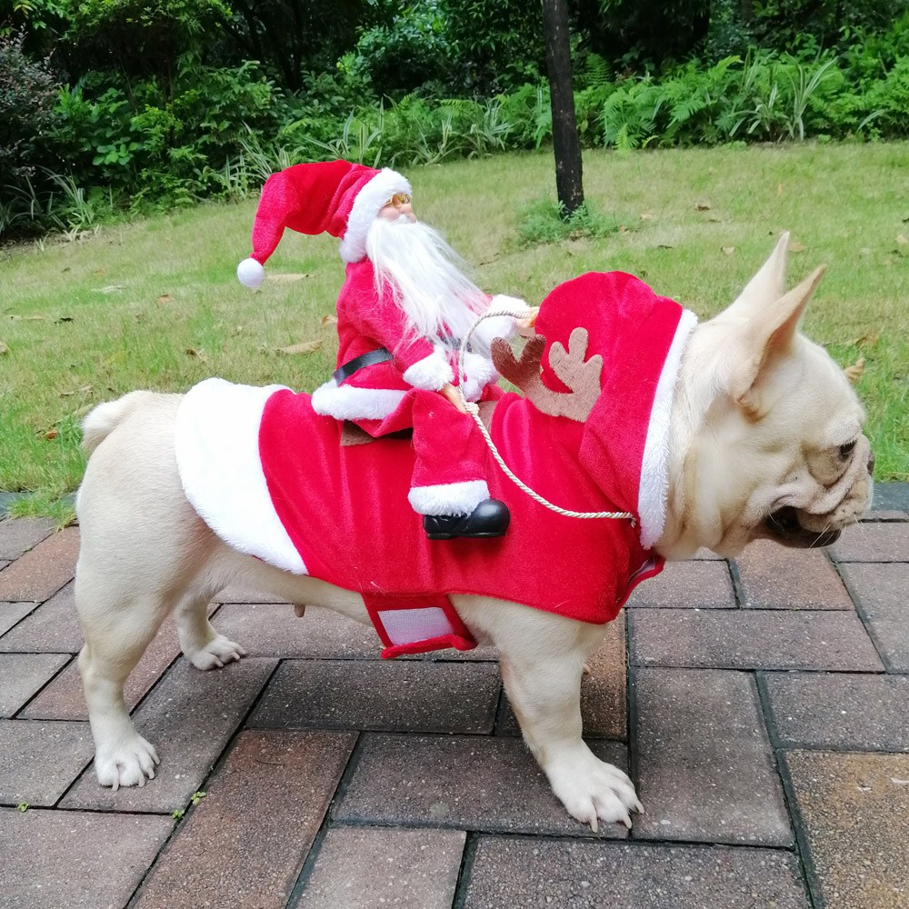 Pet kleding hond kerst kleding verkleed kerstman rijden herten en hond gekleed up voor kerst