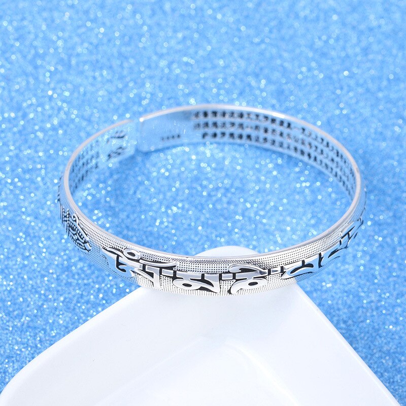 925 Zilveren Boeddhistische Hart Sutra Bangle Glossy Manchet Armband Femme Argent Schrift Armband Chinese Religieuze Sieraden Pulseira