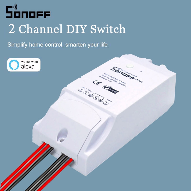 Sonoff Dual R2 2 Gang WiFi DIY Switch Smart Home Remote Voice Control Comptible With Alexa Google Home Assistant