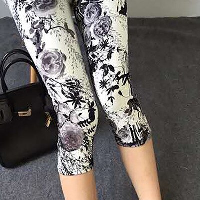 Afdrukken Broek Vrouwen Capri Hoge Taille Bloemen Dame Fitness Leggings Zevende Elastische Slanke Korte Leggings