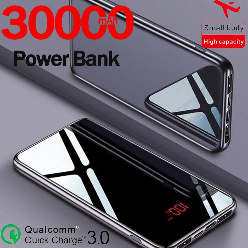 30000Mah Powerbank Draadloze Snelle Oplader Ultradunne Hd Digitale Display Outdoor Nood Snel Opladen Voor Samsung Xiaomi Iphone