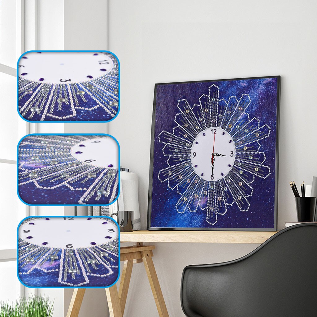Reloj de pared de punto de cruz con pintura de diamantes Forma especial DIY 5D, manualidades con bordado de diamantes, decoración de lienzo, reloj, recién llegado 325: E