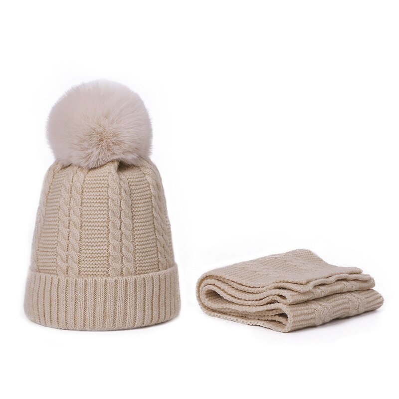 Bonnet et écharpe en fausse fourrure pour enfants, ensemble avec doublure, Bonnet et épais, couleur unie, automne, hiver: A