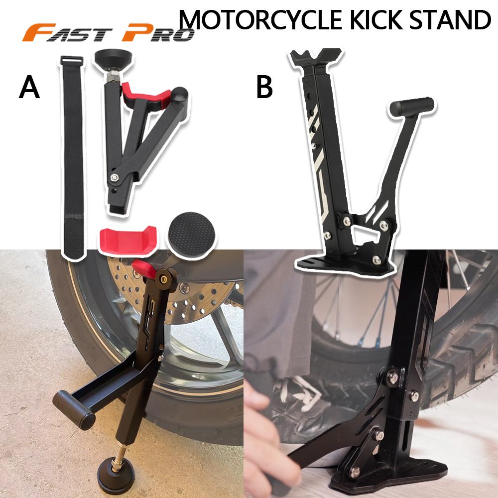 Soporte para rueda de motocicleta, soporte portátil de un solo lado para patada, soporte delantero y trasero, herramienta de reparación de neumáticos plegable, elevador Universal
