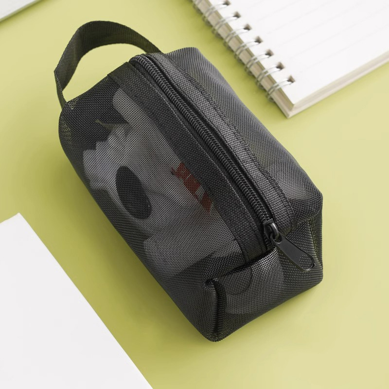 Mini Clear Nylon Mesh Cosmetic Bags Cute Women Small Lipstick Makeup Bags Pouch Data Line Key Earphone Organizer Case: Dark Grey