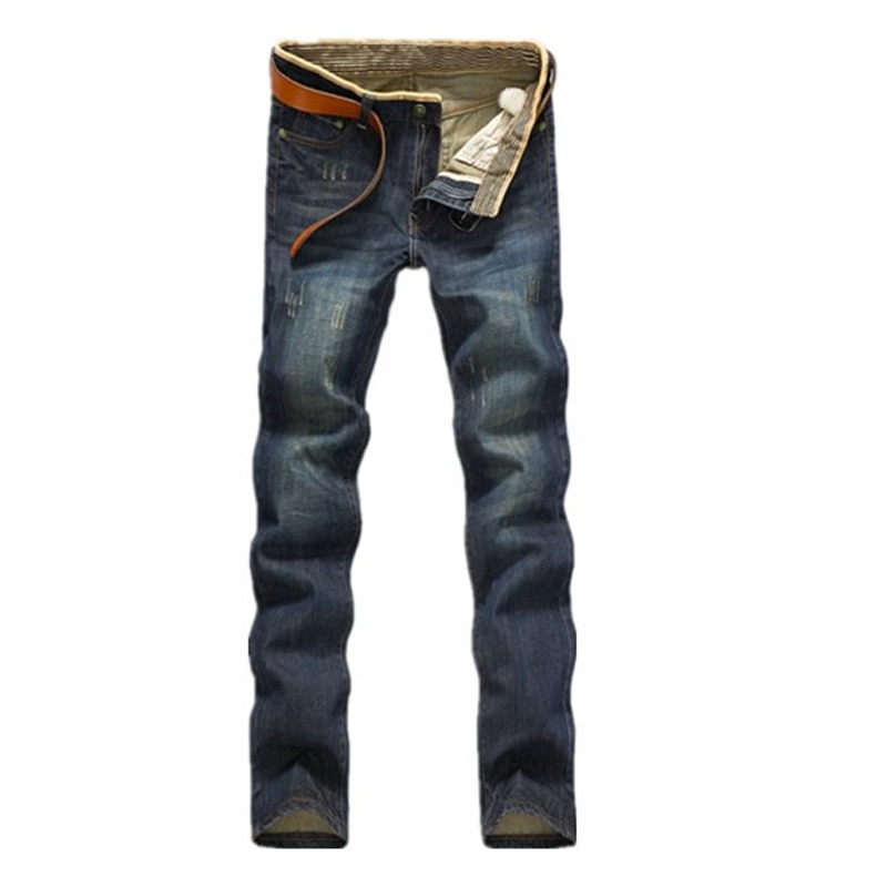 Lente Herfst Mannen Mid-Rise Straight Jeans Comfortabele Broek Casual Slanke Rechte Broek