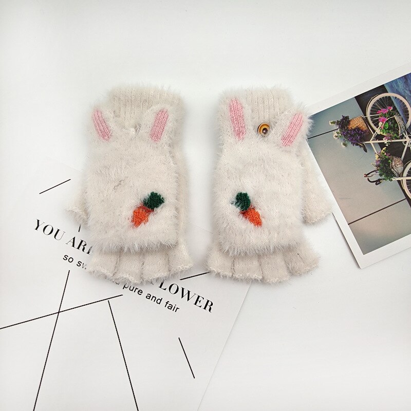 Girl Cute Clamshell Gloves Winter Warm Gloves Writing Half Piece Gloves: B