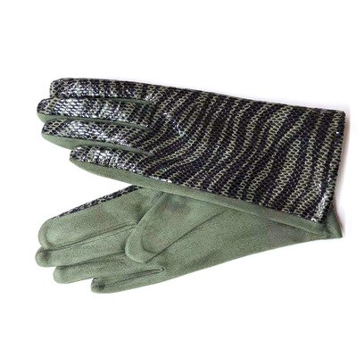 Gants à écran tactile pour femmes | Hiver, motif de serpent en Faux cuir d'animal, gant de conduite, daim velours épais, gant léopard H87: H85 Green