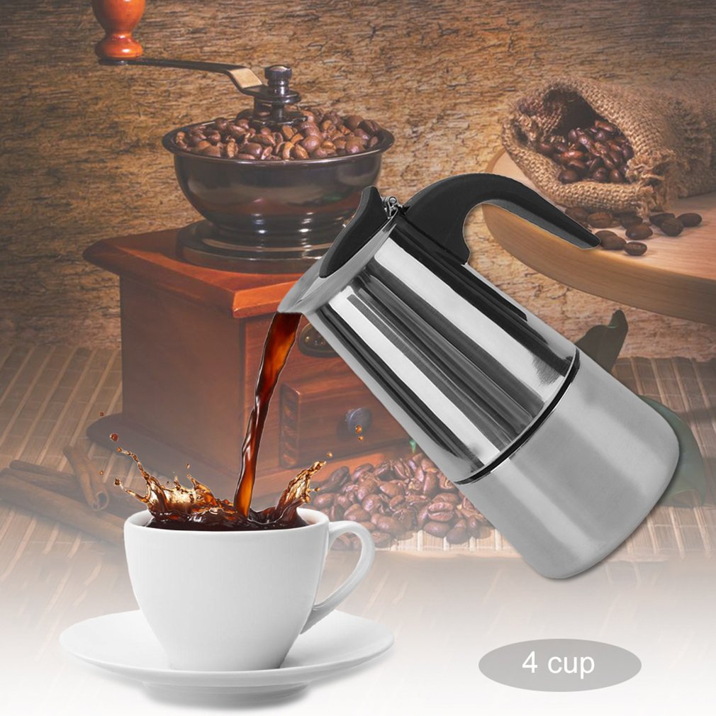 Draagbare Mokka Koffiezetapparaat Rvs Koffie Percolator Home Office Mokka Pot Duurzaam Express Espresso Maker: Four cups