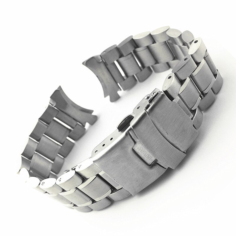 Bracelet de montre solide en acier inoxydable 18/20/22/24, avec extrémité en Arc, boucle pliable, pour assurance, remplacement universel: Arc end Silver / 24mm