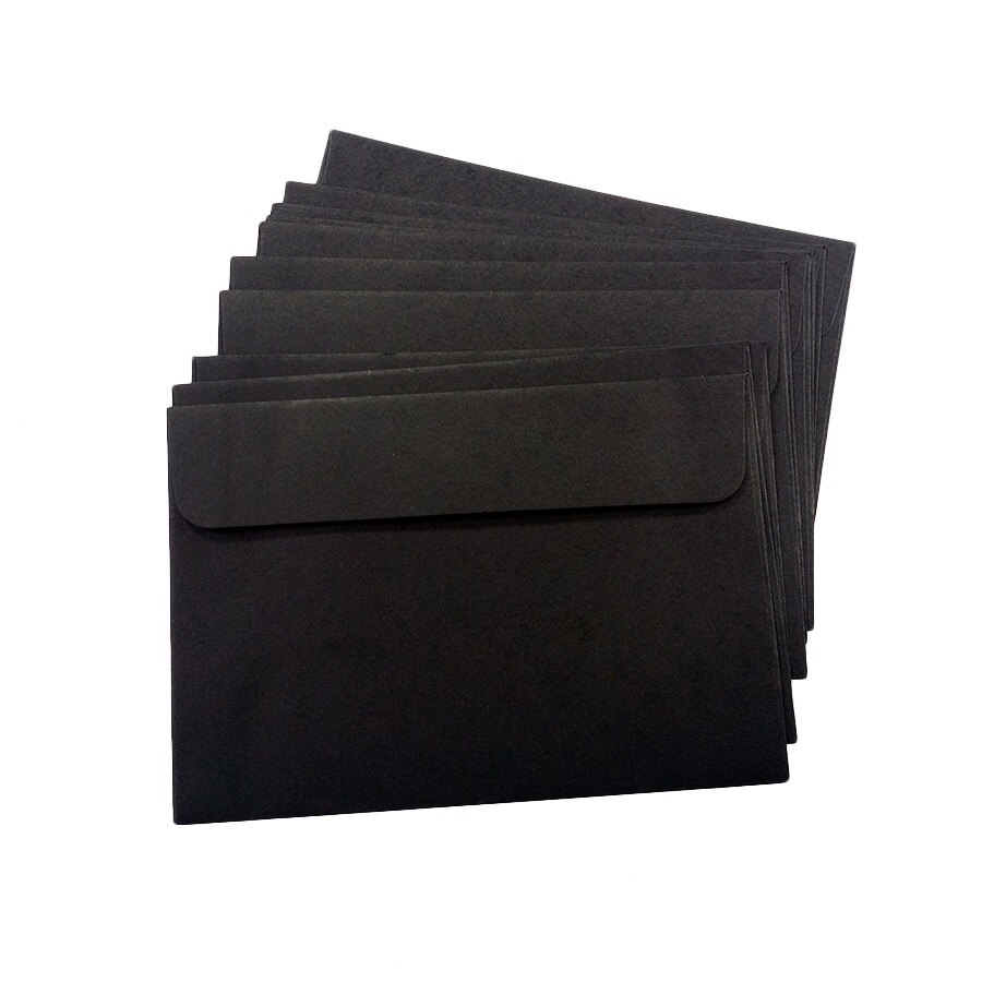Lot de 10 jolies enveloppes en papier Kraft noir rouge, de mariage, fournitures de papeterie scolaires et de bureau: Black