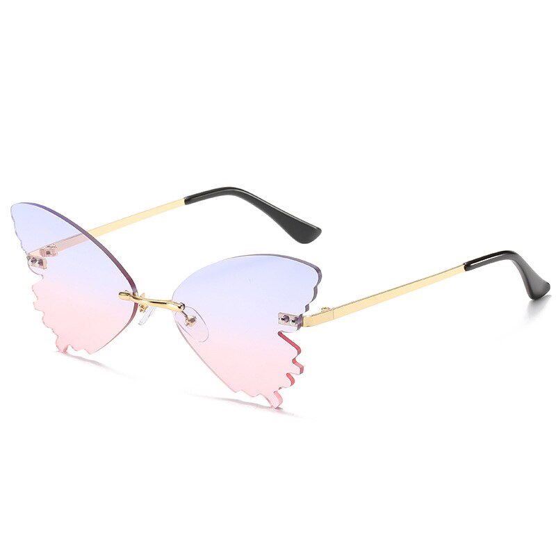 Zuee luksus sommerfugle solbriller kvinder kantløse bølge solbriller metal skærme til vintage kvinder spejl briller  uv400: Sommerfugl blå pink