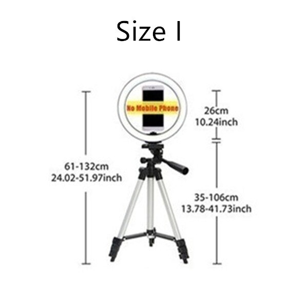 16cm/20cm/26cm rengasvalo himmennettävä kamera valokuvastudio puhelin video led kauneusvalokuvaus rengaslamppu 19/103 cm kolmijalka: Violetti
