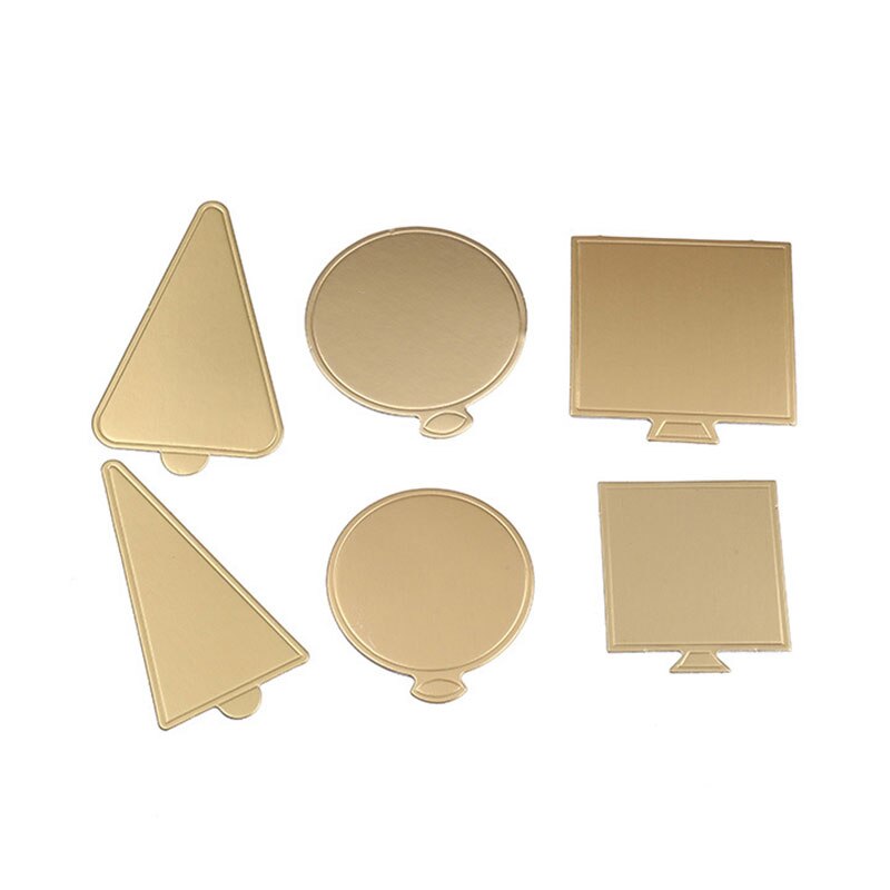 100Pcs Ronde Driehoek Rechthoek Mousse Cake Boards Goud Papier Cupcake Dessert Displays Lade Base Cake Bakken Mat Decor Tool