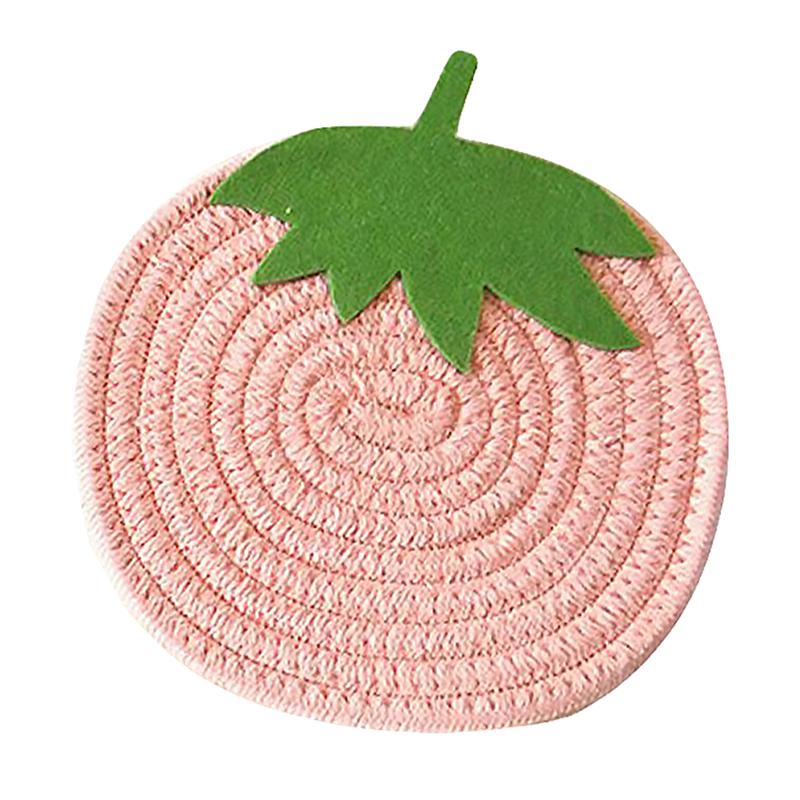 1pc Strawberry Shape Cup Bowl Mat Heat-resistant Place Mat Woven Cotton Coaster: Pink