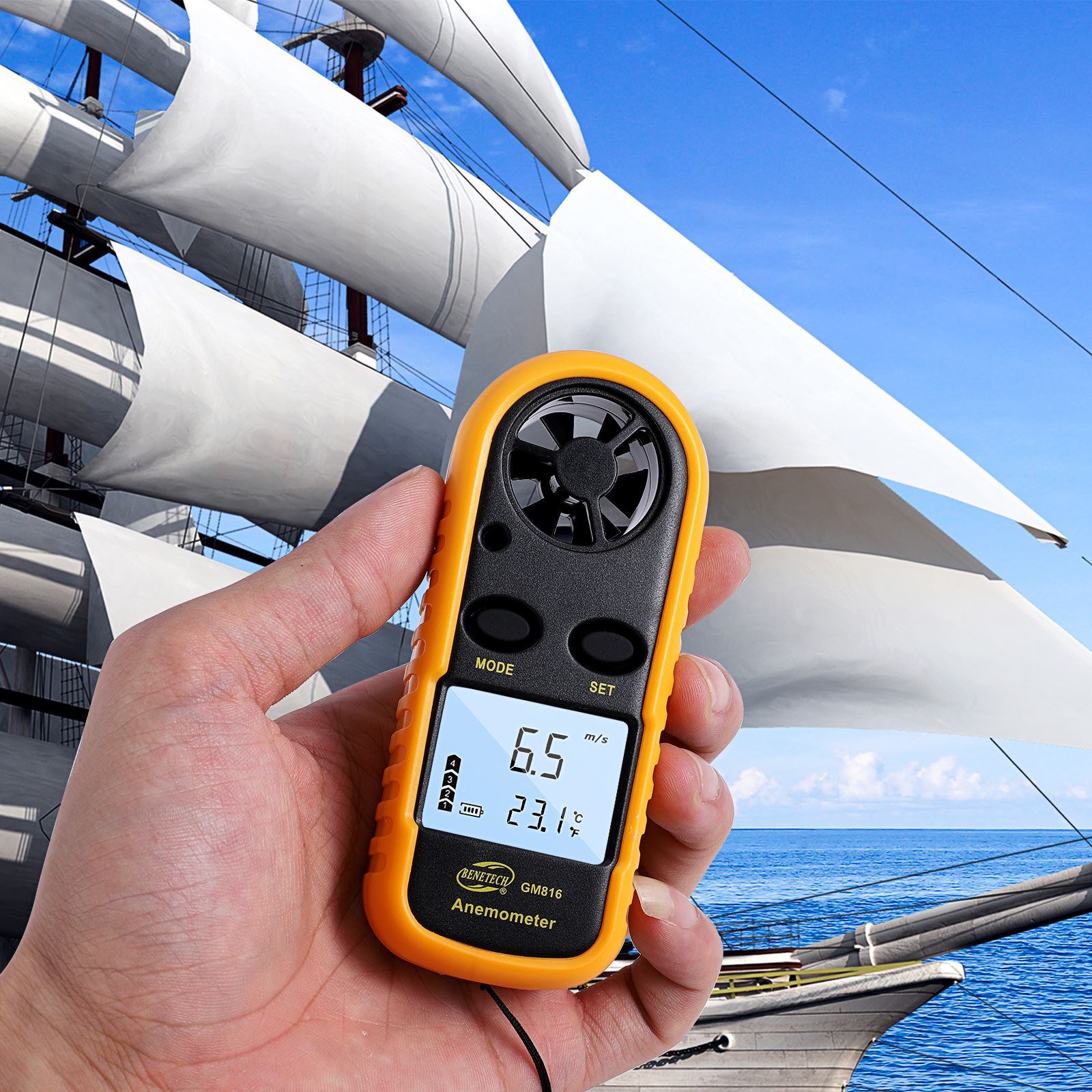 Digital Anemometer Wind Speed Gauge LCD Display Handheld Airflow Windmeter Temperature Tester With Battery Anemometer Tester
