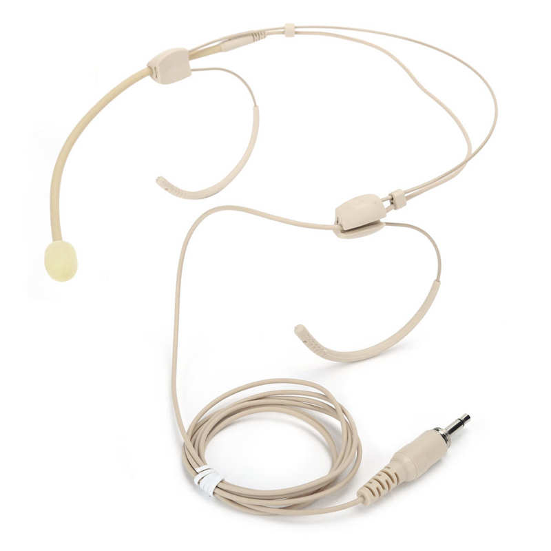 Micro casque Beige 3.5mm mâle vis verrouillage Binaural suspension Microphone pour transmetteur bodypack