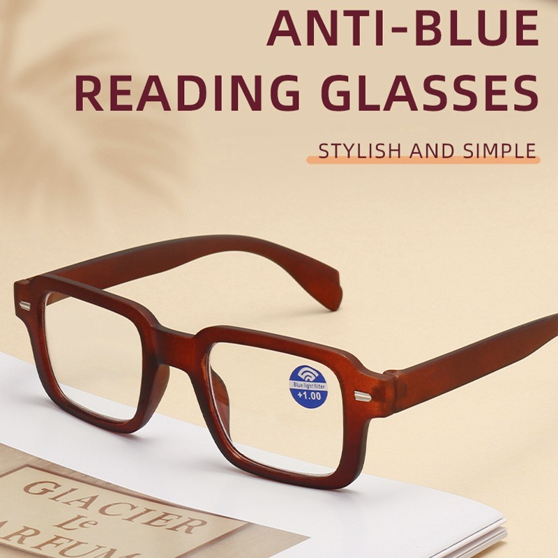 Gafas de lectura a la para mujer, gafas cuadradas de plástico para ordenador, antiluz azul, para presbicia y hipermetropía + 1,0 + 1,5 + 2,0: Dark Brown / +200