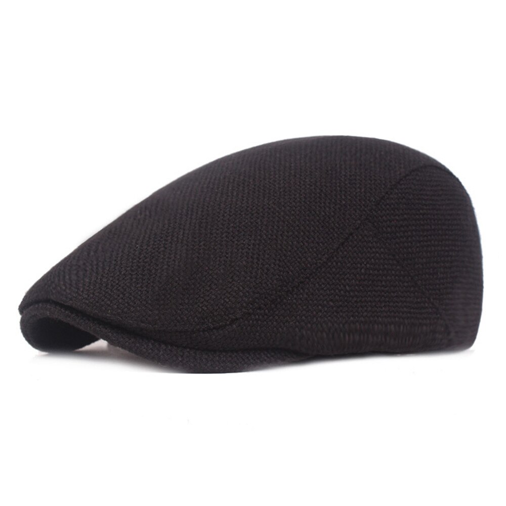 Hommes coton lin béret chapeaux pour femmes Vintage décontracté unisexe solide béret casquettes visière extérieur voyage casquette plate: black