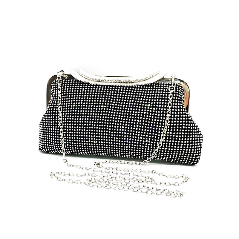 Crystal bag simple solid clutch women bridal wedding wallet purse pearl evening party bag gold/silver/black handbag: Black clutch