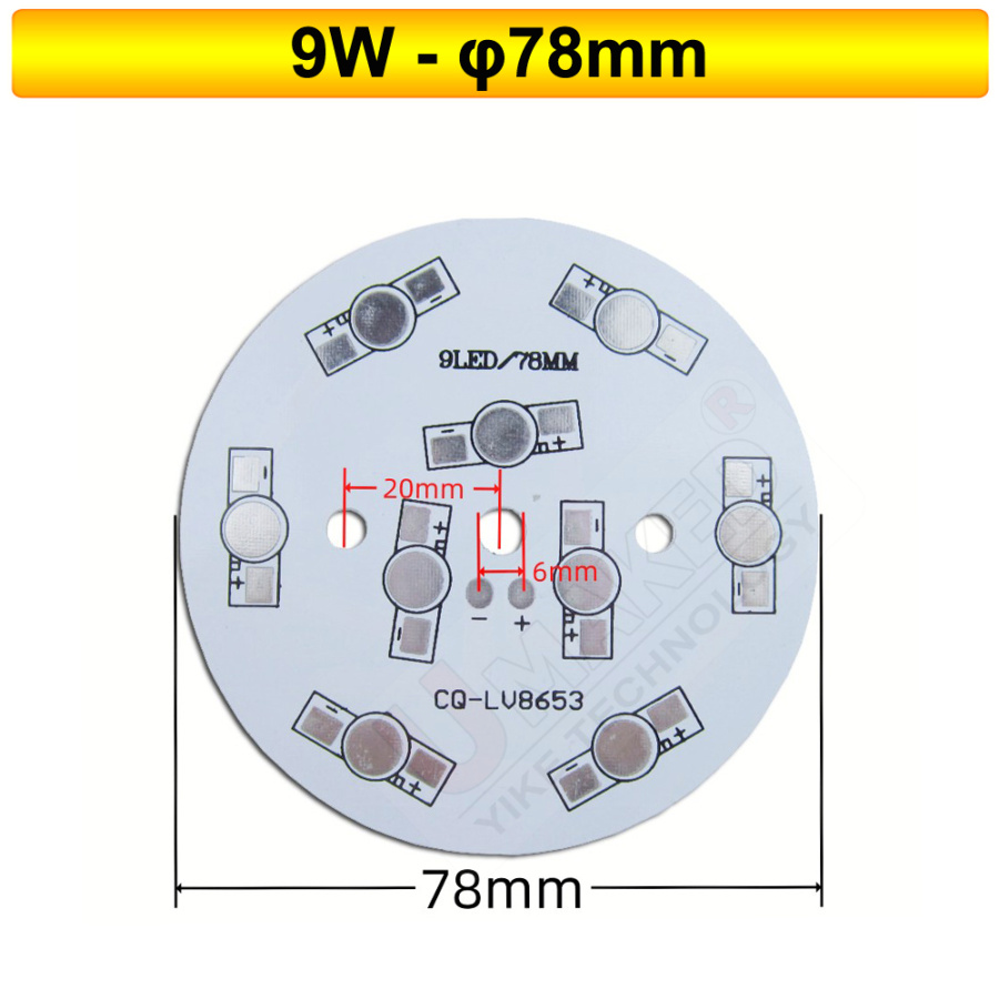 Placa de seguimiento de luz LED, base de placa de aluminio, placa PCB LED para chip led de alta potencia, 1W, 3W, 5W, 7W, 9W, 12W, 15W, 18W, 21W, 24W, 30W: YELLOW