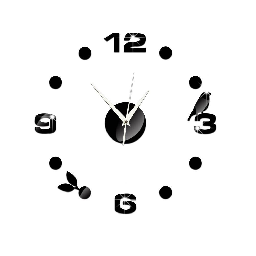 Morden Clock Watch Wall Clocks 3D DIY Black Bird Acrylic Mirror Stickers Home Decoration Living Room Quartz Needle: A2