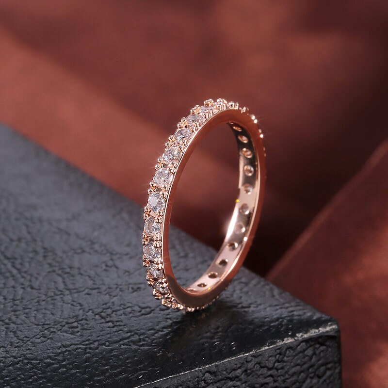 Huitan Simple Stylish Loop Ring Micro Paved Dazzling CZ Stone Wedding Women Ring Birthday Daily Wear Versatile Classic Ring: 6 / F098