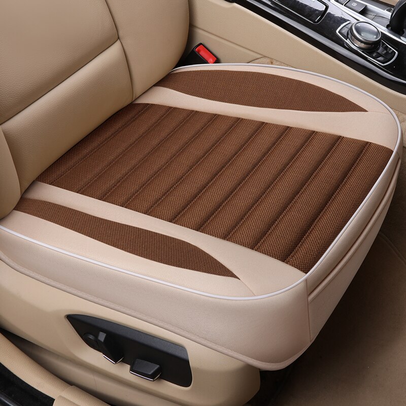Flax Car Seat Cover Protector Washable Linen Front Seat Cushion Ultra-Luxury Breathable Pad Mat for Interior Truck Suv Van MPV: coffee front 1