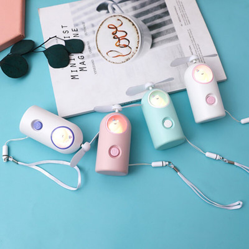 night light Unicorn fan mini fan Mini Summer electric fan cartoon cute girl Mini Fan portable USB charging fan