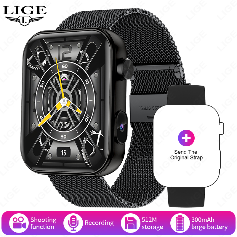 LIGE Nuovo Smart Watch Uomo Fotocamera Scatta foto Registra video Frequenza cardiaca Sport Fitness Impermeabile Chiamata BT Smartwatch per Android iOS: Cachi