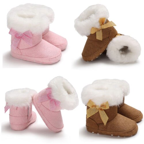 Bottes d'hiver en peluche épaisse pour bébés filles | Chaussures de neige à nœud papillon, semelle en coton souple, Prewalker berceau pour enfants,