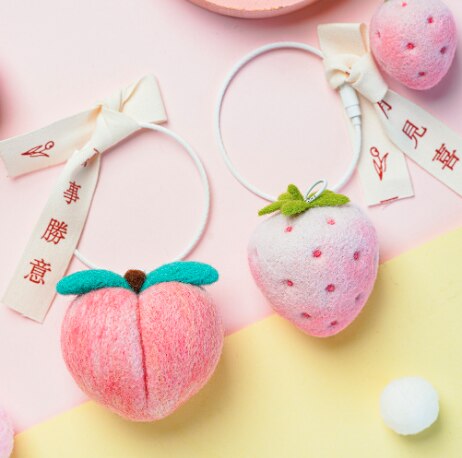 LLavero de fieltro de lana con mango de limón y melocotón, accesorio para decoración de felpudo, manualidades, DIY