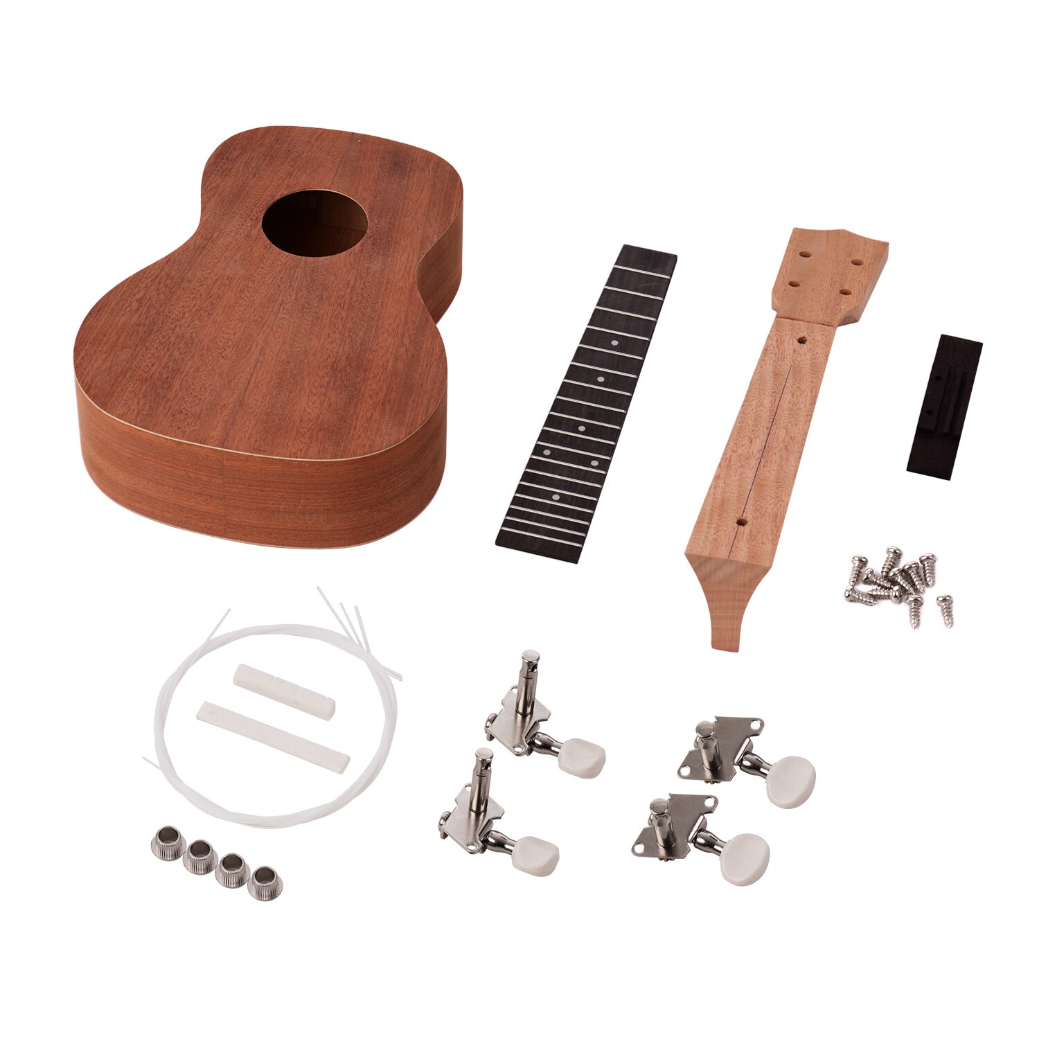 21 tuuman keskeneräinen tee-se-itse ukulele ukulele setti lehmuspuusta valmistettu runko ja kaula, muovinen otelauta ja talla, nailonkielet ukulele-harrastukseen: Tyyli 6