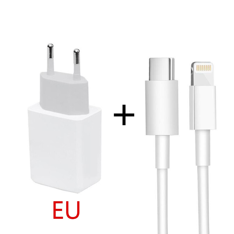 PD Fast Charging 18W 9V/2A USB-C Type-C for Lightning Cable Charger Adapter For iPhone 11 12 Pro Max se iPad Mini Pro Air: cable with EU