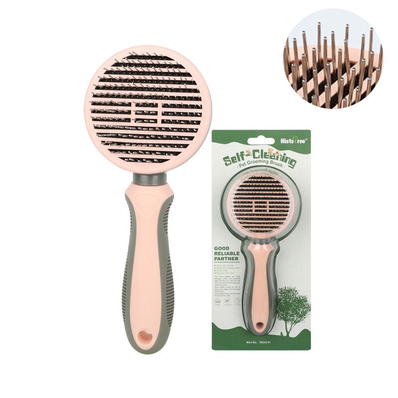 Cat Comb Self Cleaning Slicker Pet Brushes for Dogs Cats Removes Undercoat Tangled Pet Hair Massages Comb Cat Accessories: Pink(Thick needle)
