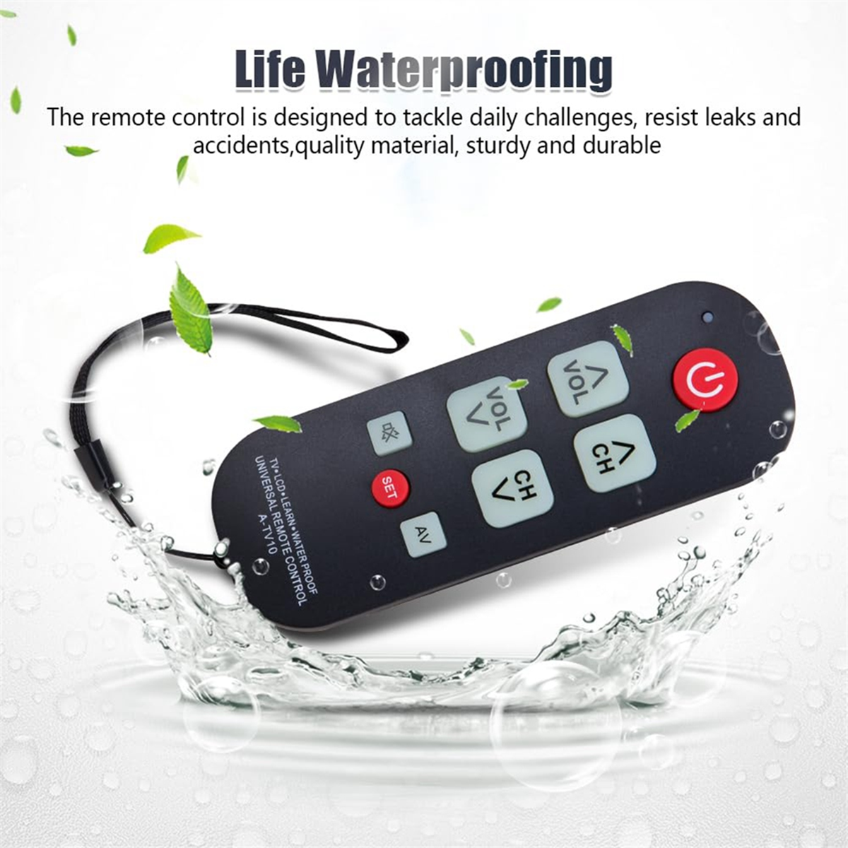 ABAC-A-TV10 TV Remote for Seniors Universal Controller Simple Waterproof Remote Control with LED Light for All TV Models